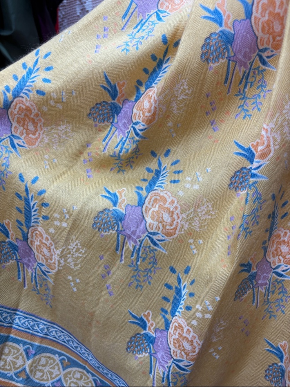 Vintage Sidha Skirt | Silk Cashmere Blend Floral Border Sz XS - Picture 4 of 7